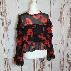 Floral ruffled long sleeve shirt